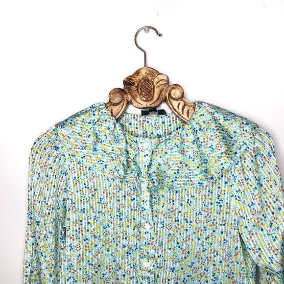 J. Crew Ruffle Field Day Floral Metallic Stripe Long Sleeve Blouse Small - Picture 4 of 9